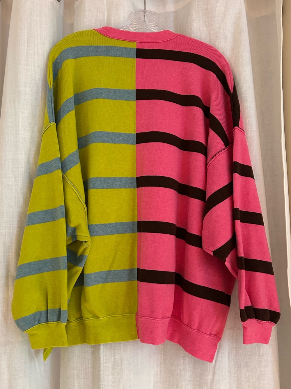 Free People Colorblock Striped Crewneck Sweater in Hot Pink, Lime and Black - Picture 3 of 6
